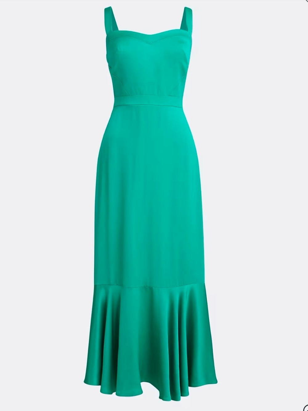 J. Crew Collection Elegant Fitted Flare-Hem Midi Dress in Luster Crepe Green 10 - Picture 2 of 13